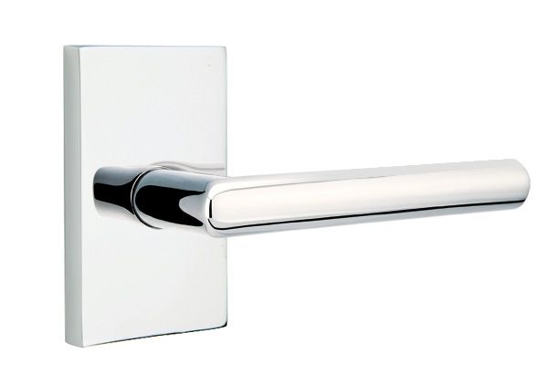 Emtek 5112STUUS26RH Stuttgart Lever Right Hand 2-3/8" Backset Passage with Modern Rectangular Rose for 1-1/4" to 2" Door Polished Chrome Finish