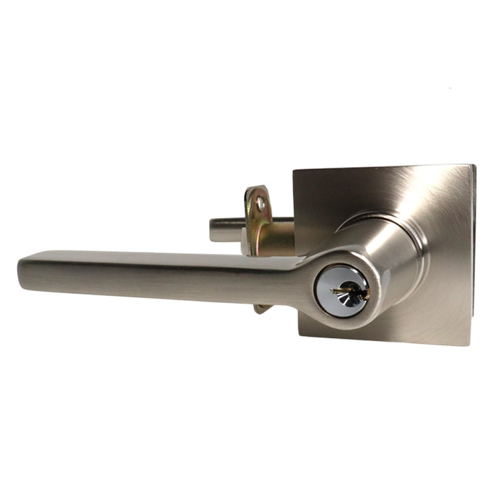 Emtek 5122HLOUS15LH.RLS Helios Lever Left Hand 2-3/8" and 2-3/4" Backset with Radius Latch Strike Keyed Entry with Square Rose for 1-1/4" to 2-1/16" Door Satin Nickel Finish