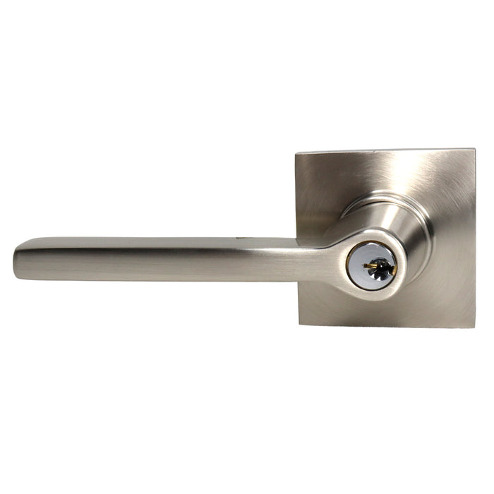 Emtek 5122HLOUS15LH Helios Lever Left Hand 2-3/8" and 2-3/4" Backset Keyed Entry with Square Rose for 1-1/4" to 2-1/16" Door Satin Nickel Finish