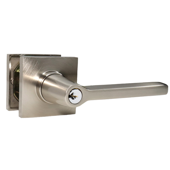 Emtek 5122HLOUS15RH Helios Lever Right Hand 2-3/8" and 2-3/4" Backset Keyed Entry with Square Rose for 1-1/4" to 2-1/16" Door Satin Nickel Finish