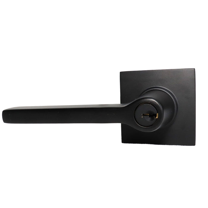 Emtek 5122HLOUS19LH.RLS Helios Lever Left Hand 2-3/8" and 2-3/4" Backset with Radius Latch Strike Keyed Entry with Square Rose for 1-1/4" to 2-1/16" Door Flat Black Finish