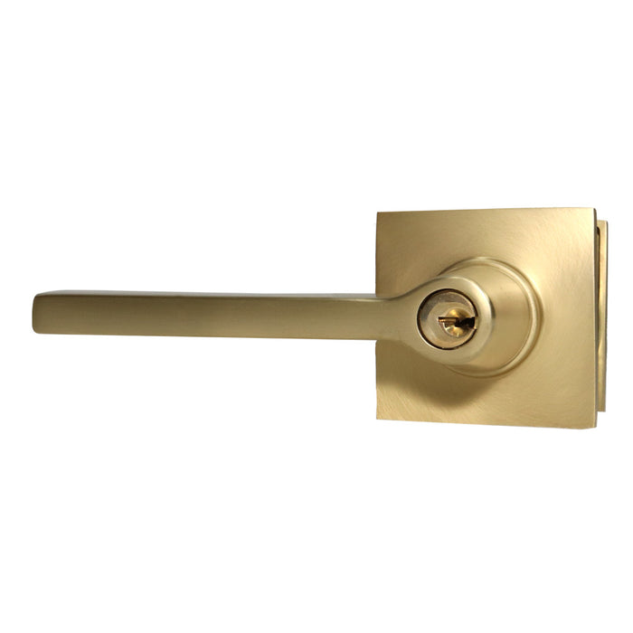 Emtek 5122HLOUS4LH Helios Lever Left Hand 2-3/8" and 2-3/4" Backset Keyed Entry with Square Rose for 1-1/4" to 2-1/16" Door Satin Brass Finish