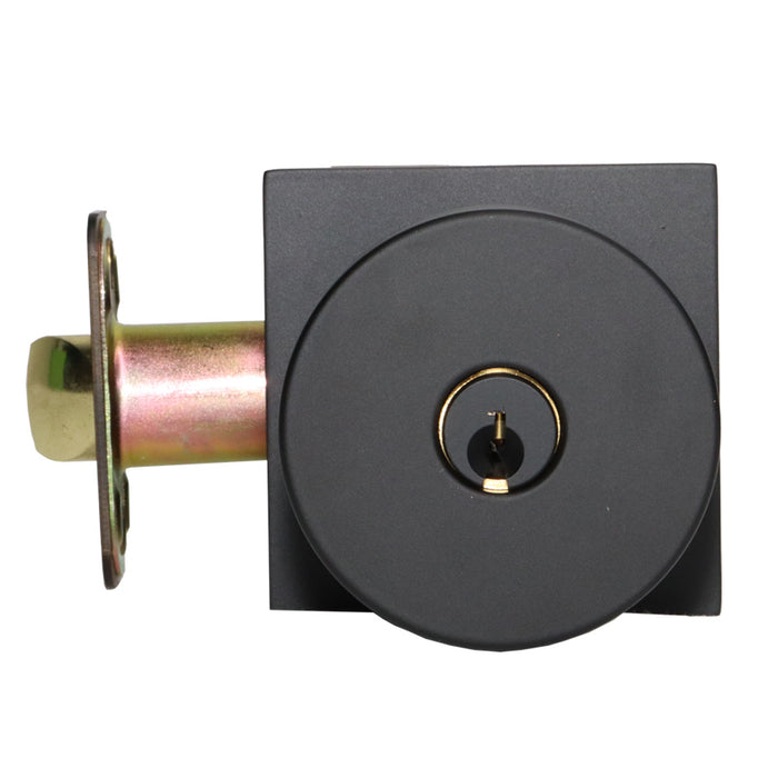 Emtek 5122ROUUS19.RLS Round Knob 2-3/8" and 2-3/4" Backset with Radius Latch Strike Keyed Entry with Square Rose for 1-1/4" to 2-1/16" Door Flat Black Finish