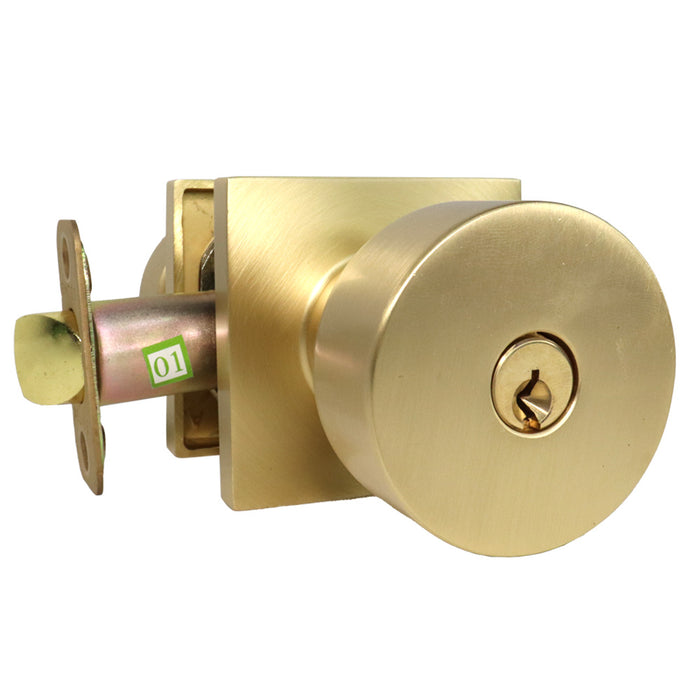 Emtek 5122ROUUS4.RLS Round Knob 2-3/8" and 2-3/4" Backset with Radius Latch Strike Keyed Entry with Square Rose for 1-1/4" to 2-1/16" Door Satin Brass Finish