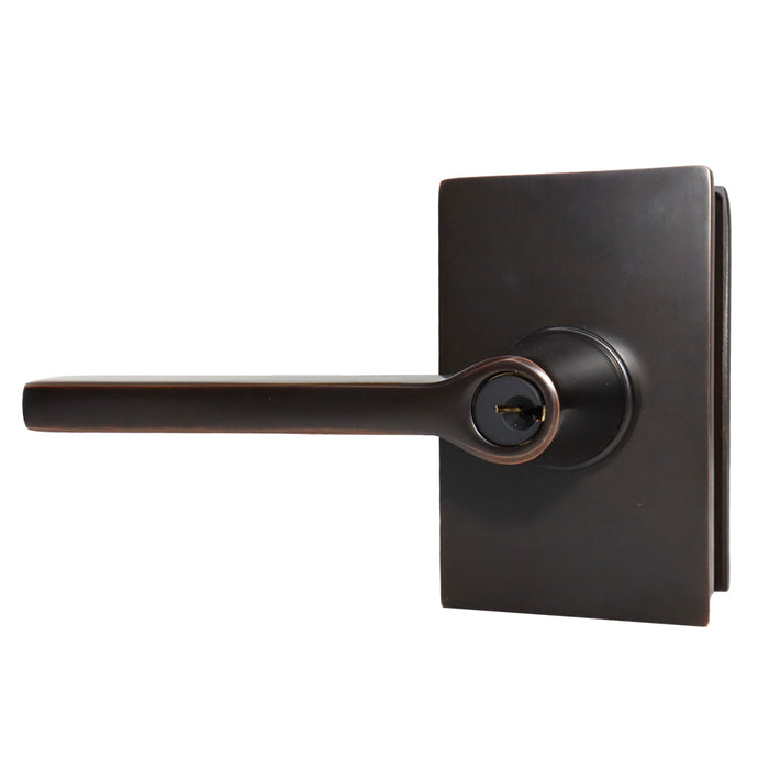 Emtek 5123HLOUS10BLH Helios Lever Left Hand 2-3/8" Backset Keyed Entry with Modern Rectangular Rose for 1-1/4" to 2-1/16" Door Oil Rubbed Bronze Finish