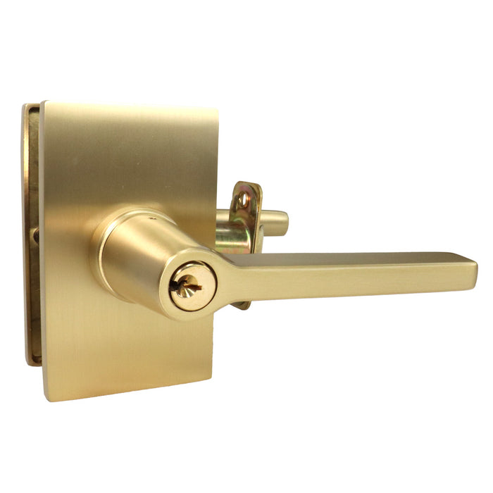 Emtek 5123HLOUS4LH.RLS Helios Lever Left Hand 2-3/8" Backset with Radius Latch Strike Keyed Entry with Modern Rectangular Rose for 1-1/4" to 2-1/16" Door Satin Brass Finish