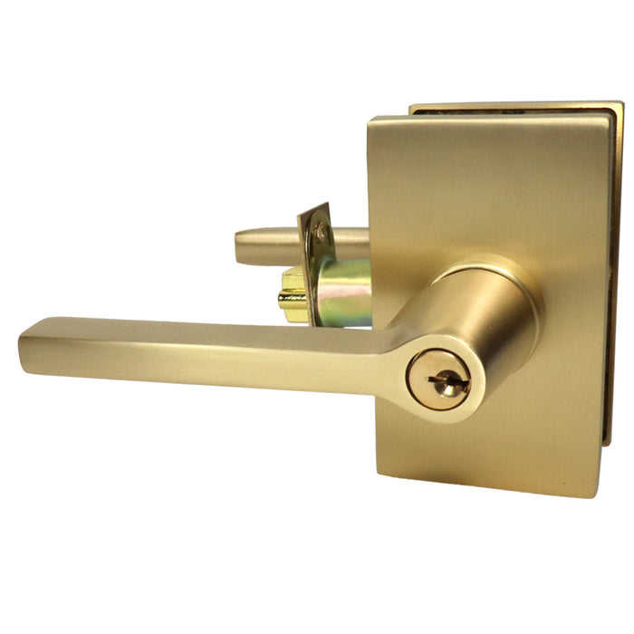 Emtek 5123HLOUS4LH Helios Lever Left Hand 2-3/8" Backset Keyed Entry with Modern Rectangular Rose for 1-1/4" to 2-1/16" Door Satin Brass Finish