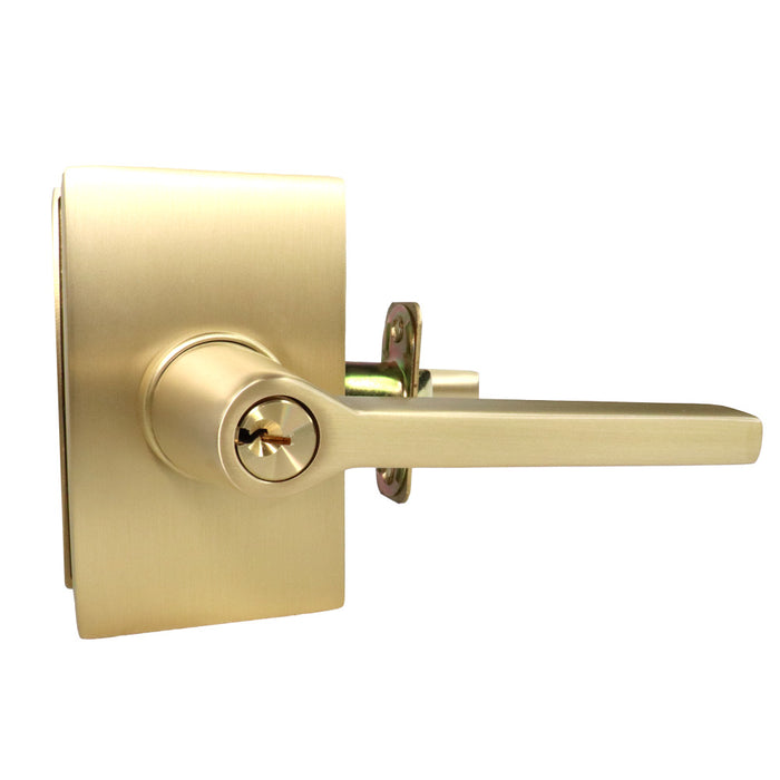 Emtek 5123HLOUS4RH.RLS Helios Lever Right Hand 2-3/8" Backset with Radius Latch Strike Keyed Entry with Modern Rectangular Rose for 1-1/4" to 2-1/16" Door Satin Brass Finish