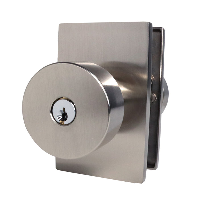 Emtek 5123ROUUS15.RLS Round Knob 2-3/8" Backset with Radius Latch Strike Keyed Entry with Modern Rectangular Rose for 1-1/4" to 2-1/16" Door Satin Nickel Finish