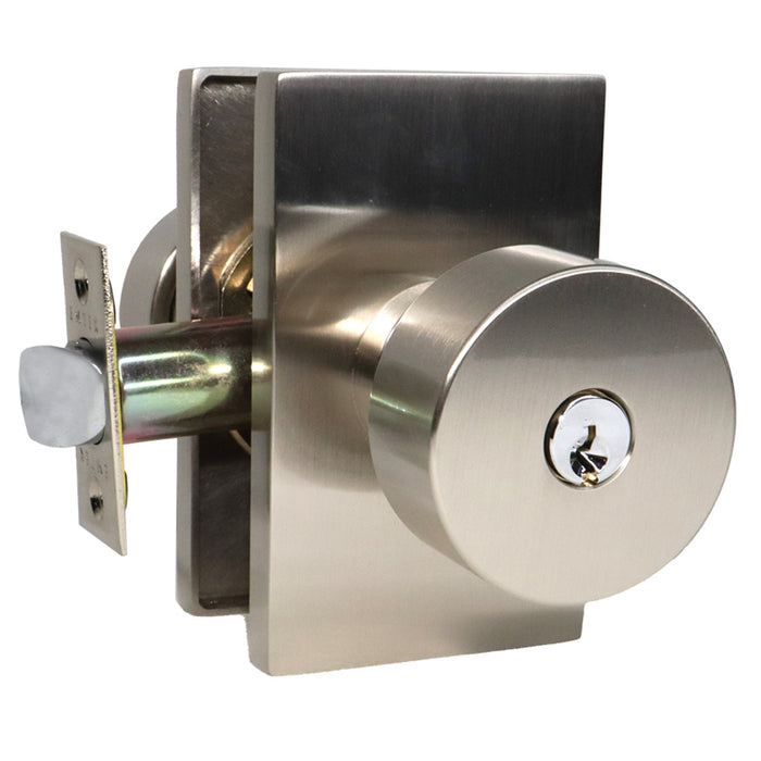 Emtek 5123ROUUS15 Round Knob 2-3/8" Backset Keyed Entry with Modern Rectangular Rose for 1-1/4" to 2-1/16" Door Satin Nickel Finish