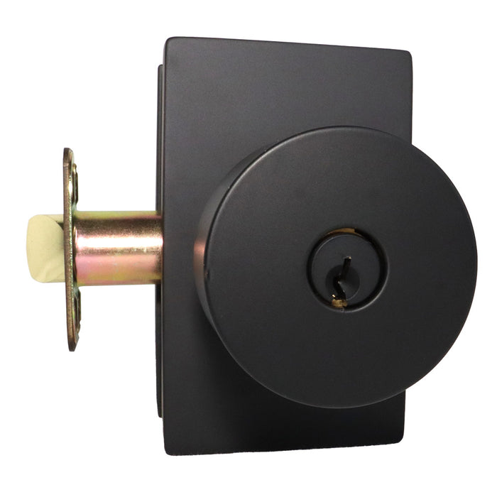 Emtek 5123ROUUS19.RLS Round Knob 2-3/8" Backset with Radius Latch Strike Keyed Entry with Modern Rectangular Rose for 1-1/4" to 2-1/16" Door Flat Black Finish