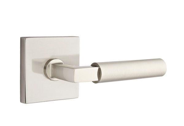 Emtek 5210HECUS15LH Hercules Lever Left Hand 2-3/8" Backset Privacy with Square Rose for 1-1/4" to 2" Door Satin Nickel Finish