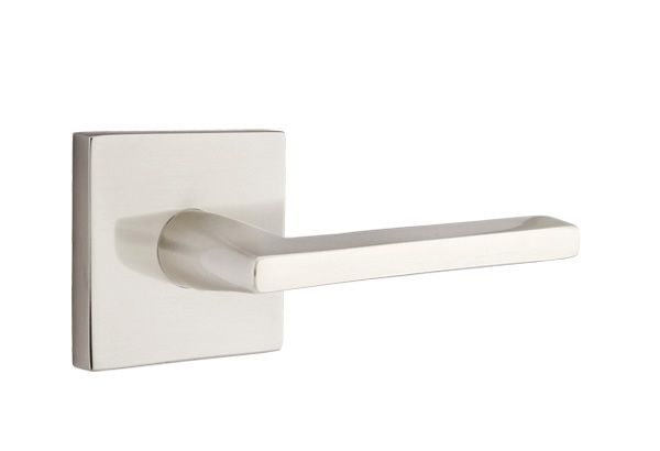 Emtek 5210HLOUS15RH Helios Lever Right Hand 2-3/8" Backset Privacy with Square Rose for 1-1/4" to 2" Door Satin Nickel Finish