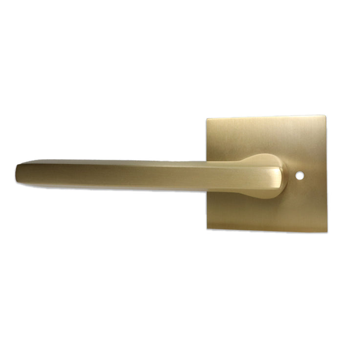 Emtek 5210HLOUS4LH Helios Lever Left Hand 2-3/8" Backset Privacy with Square Rose for 1-1/4" to 2" Door Satin Brass Finish