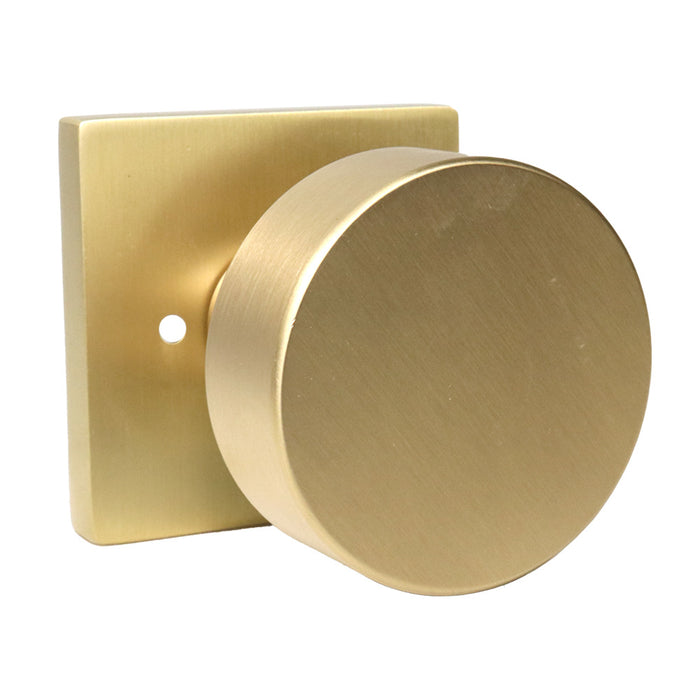 Emtek 5210ROUUS4.RLS Round Knob 2-3/8" Backset with Radius Latch Strike Privacy with Square Rose for 1-1/4" to 2" Door Satin Brass Finish