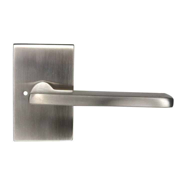 Emtek 5212HLOUS15RH.RLS Helios Lever Right Hand 2-3/8" Backset with Radius Latch Strike Privacy with Modern Rectangular Rose for 1-1/4" to 2" Door Satin Nickel Finish