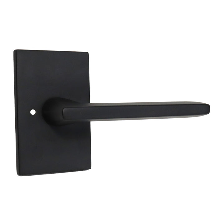 Emtek 5212HLOUS19RH.RLS Helios Lever Right Hand 2-3/8" Backset with Radius Latch Strike Privacy with Modern Rectangular Rose for 1-1/4" to 2" Door Flat Black Finish