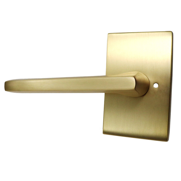 Emtek 5212HLOUS4LH.RLS Helios Lever Left Hand 2-3/8" Backset with Radius Latch Strike Privacy with Modern Rectangular Rose for 1-1/4" to 2" Door Satin Brass Finish