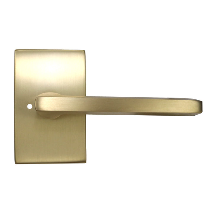 Emtek 5212HLOUS4RH.RLS Helios Lever Right Hand 2-3/8" Backset with Radius Latch Strike Privacy with Modern Rectangular Rose for 1-1/4" to 2" Door Satin Brass Finish