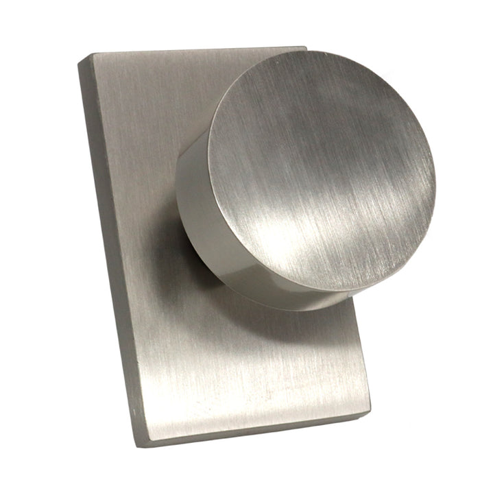 Emtek 5212ROUUS15.RLS Round Knob 2-3/8" Backset with Radius Latch Strike Privacy with Modern Rectangular Rose for 1-1/4" to 2" Door Satin Nickel Finish