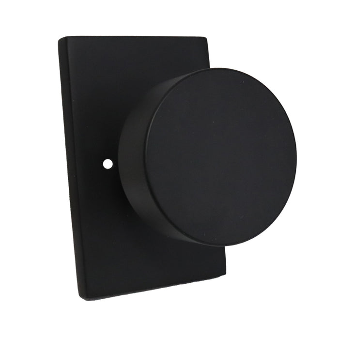 Emtek 5212ROUUS19.RLS Round Knob 2-3/8" Backset with Radius Latch Strike Privacy with Modern Rectangular Rose for 1-1/4" to 2" Door Flat Black Finish