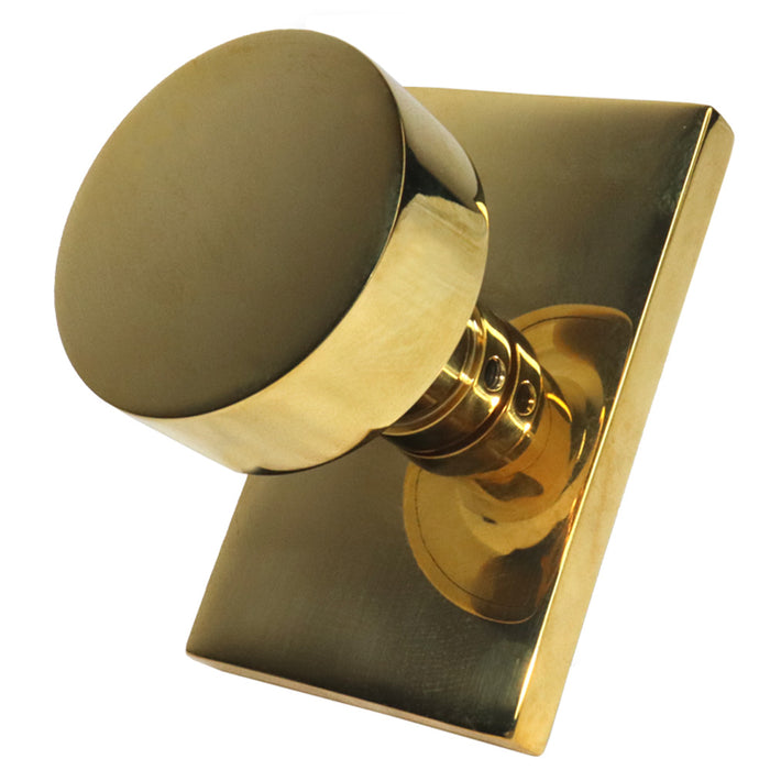 Emtek 5212ROUUS3NL Round Knob 2-3/8" Backset Privacy with Modern Rectangular Rose for 1-1/4" to 2" Door Unlacquered Brass Finish