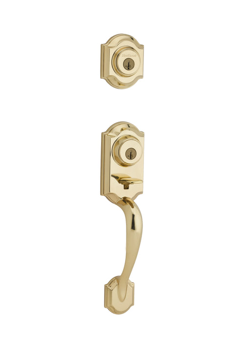 Kwikset 553MNHLIP-3S Montara Exterior Single Cylinder Handleset SmartKey with RCAL Latch and RCS Strike Bright Brass Finish