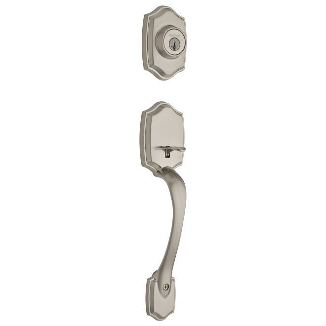 Kwikset 687BWLIP-15S Belleview Single Cylinder Exterior Handleset SmartKey with RCAL Latch and RCS Strike Satin Nickel Finish