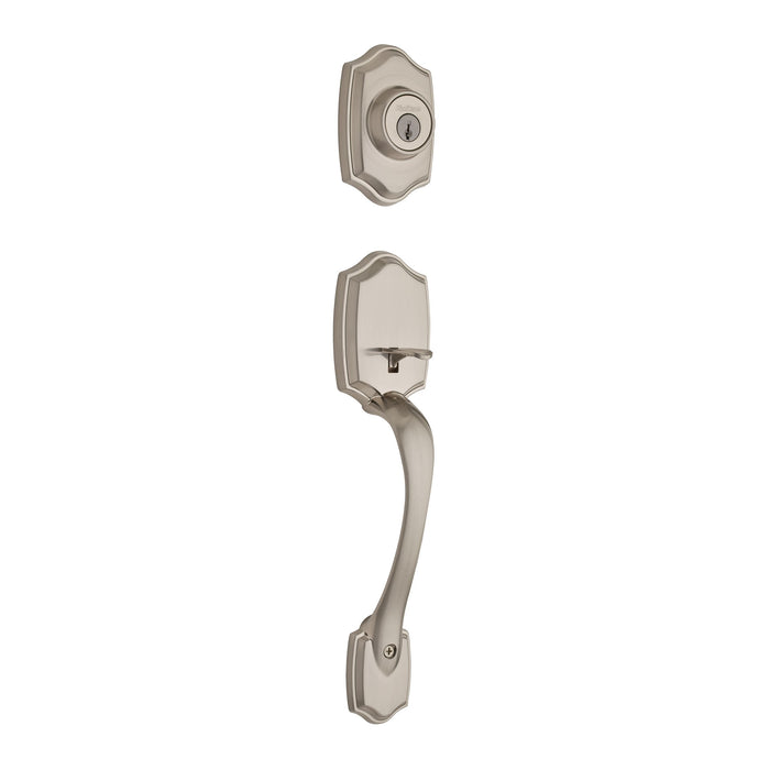 Kwikset 687BWLIP-15 Belleview Single Cylinder Exterior Handleset with RCAL Latch and RCS Strike Satin Nickel Finish