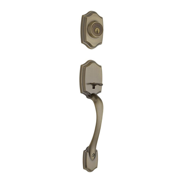 Kwikset 687BWLIP-5S Belleview Single Cylinder Exterior Handleset SmartKey with RCAL Latch and RCS Strike Antique Brass Finish