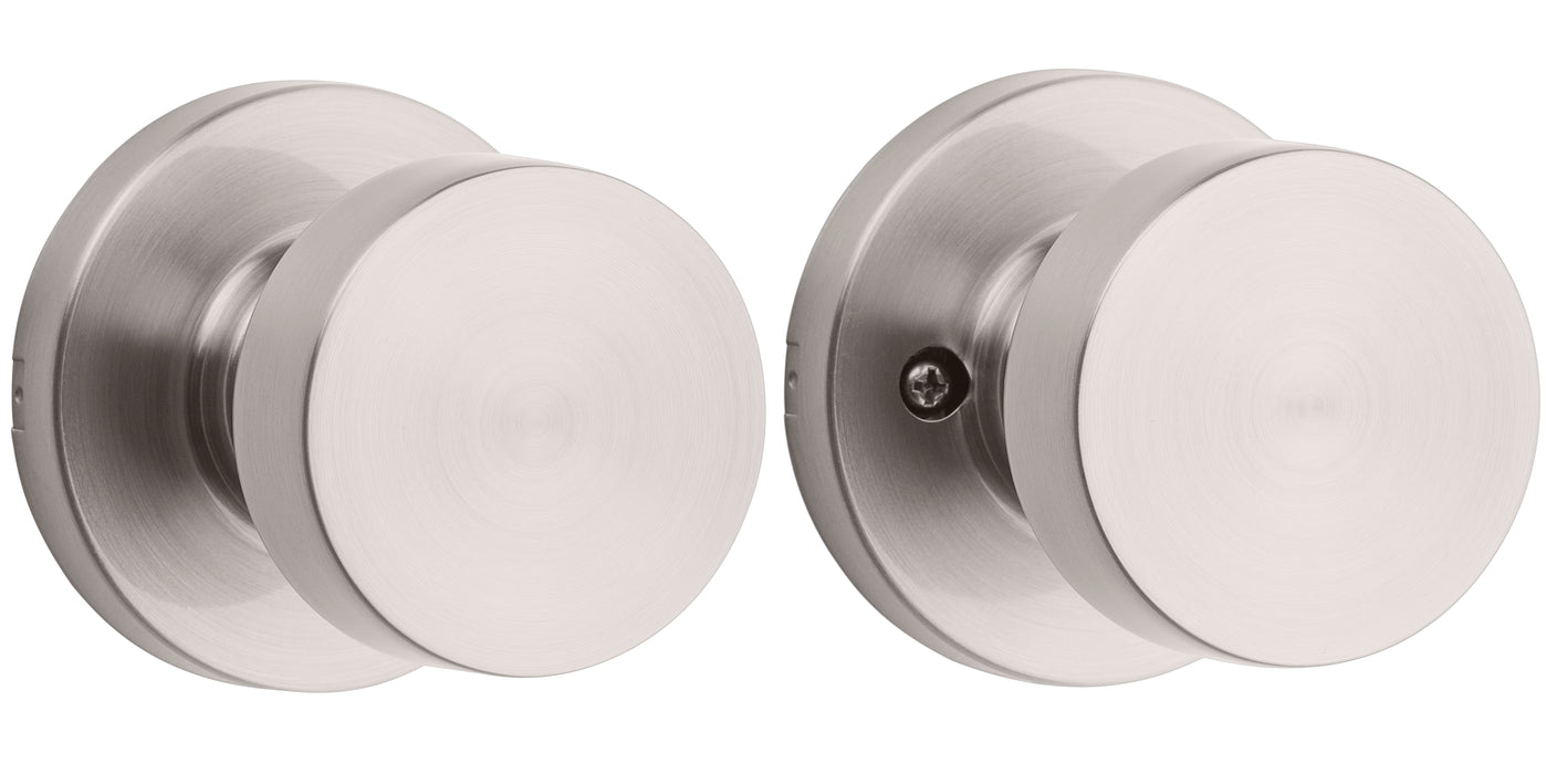 Kwikset 720PSKRDT-15 Pismo Knob with Round Rose Passage Lock with 6AL Latch and RCS Strike Satin Nickel Finish