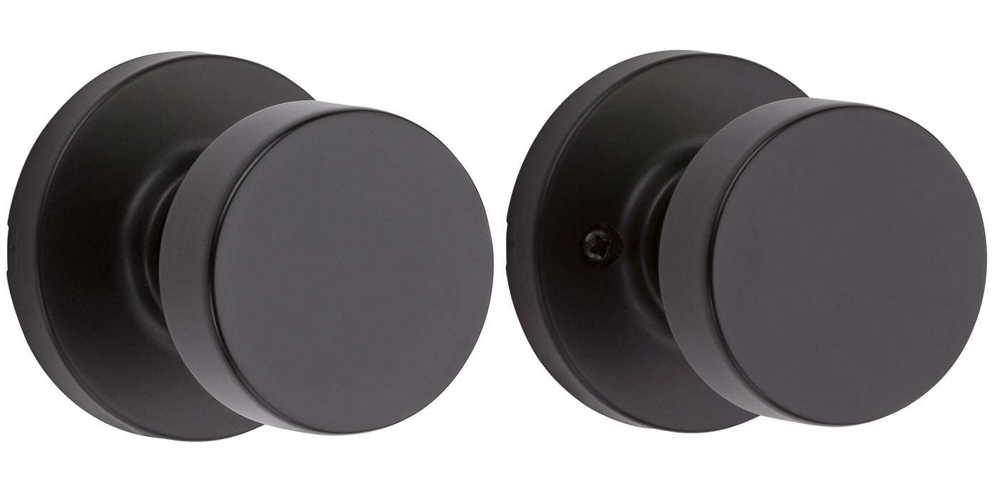 Kwikset 720PSKRDT-514 Pismo Knob with Round Rose Passage Lock with 6AL Latch and RCS Strike Matte Black Finish