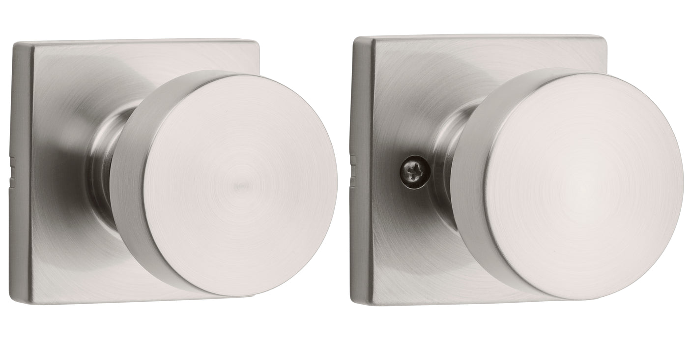 Kwikset 720PSKSQT-15 Pismo Knob with Square Rose Passage Lock with 6AL Latch and RCS Strike Satin Nickel Finish