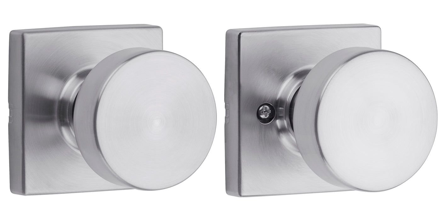 Kwikset 720PSKSQT-26D Pismo Knob with Square Rose Passage Lock with 6AL Latch and RCS Strike Satin Chrome Finish