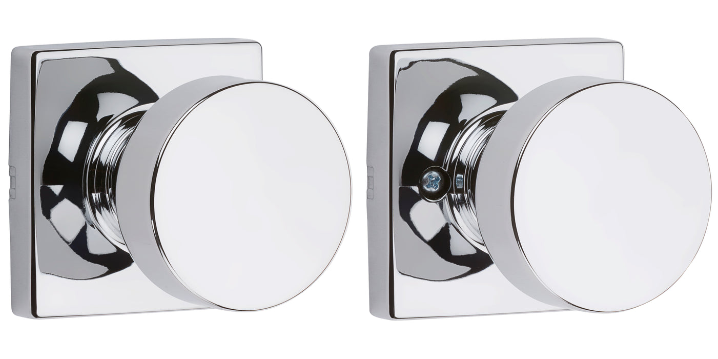 Kwikset 720PSKSQT-26 Pismo Knob with Square Rose Passage Lock with 6AL Latch and RCS Strike Bright Chrome Finish