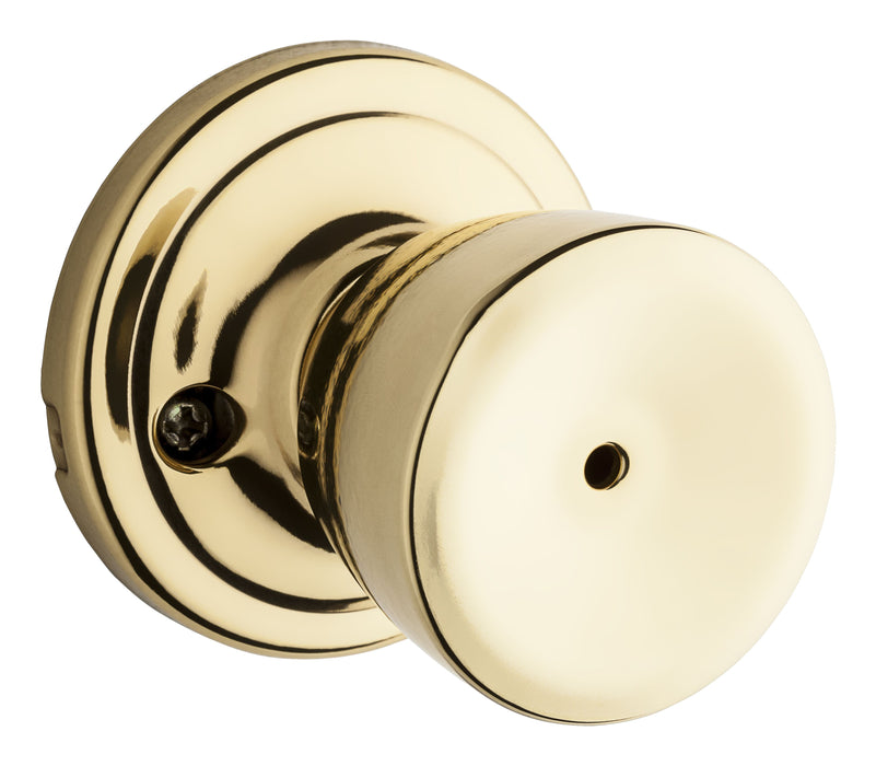 Kwikset 730A-3GC Abbey Knob Privacy Door Lock with New Chassis with 6AL Latch and RCS Strike Bright Brass Finish