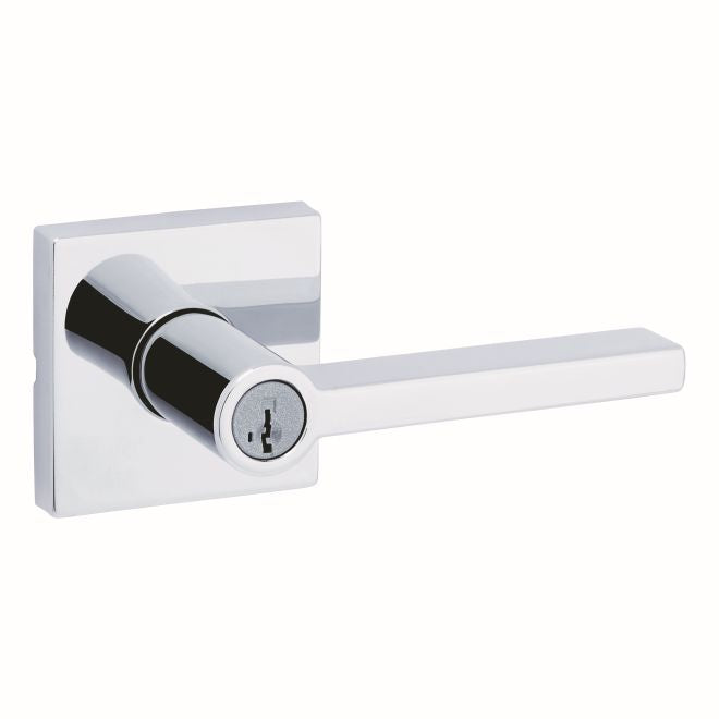 Kwikset 740HFLSQT-26S Halifax Lever with Square Rose Entry Door Lock SmartKey with 6AL Latch and RCS Strike Bright Chrome Finish