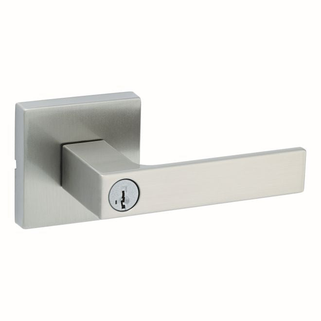 Kwikset 740SALSQT-15S Singapore Lever with Square Rose Entry Door Lock SmartKey with RCAL Latch and RCS Strike Satin Nickel Finish