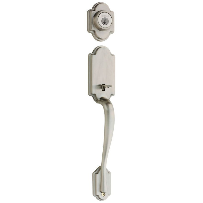 Kwikset 800ANLIP-15S.STRKP Arlington Single Cylinder Exterior Handleset SmartKey with 6AL Latch and 5303 Round and Square Full Lip Strikes Satin Nickel Finish