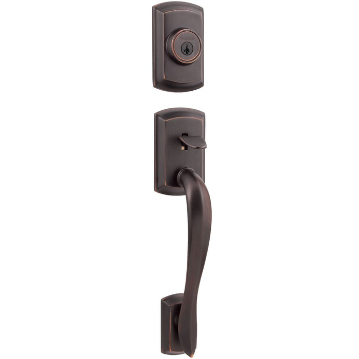 Kwikset 800AVHLIP-11PS.STRKP Avalon Single Cylinder Exterior Handleset SmartKey with 6AL Latch and 5303 Round and Square Full Lip Strikes Venetian Bronze Finish