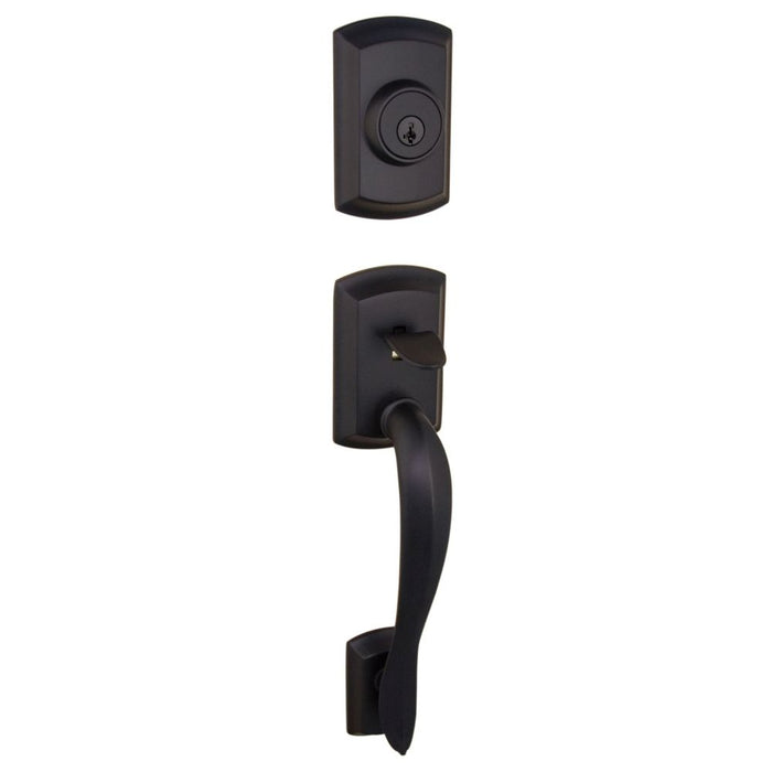 Kwikset 800AVHLIP-514S.STRKP Avalon Single Cylinder Exterior Handleset SmartKey with 6AL Latch and 5303 Round and Square Full Lip Strikes Matte Black Finish