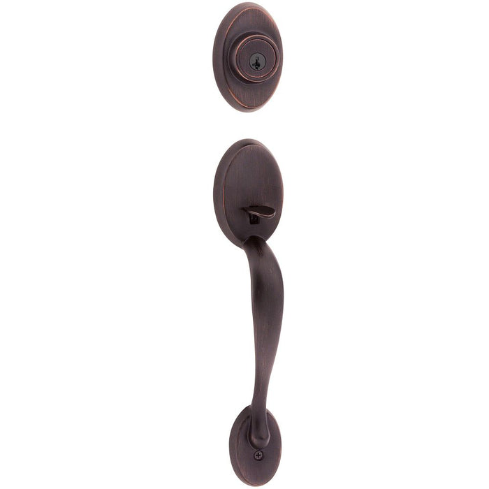 Kwikset 800CELIP-11PS.STRKP Chelsea Single Cylinder Exterior Handleset SmartKey with 6AL Latch and 5303 Round and Square Full Lip Strikes Venetian Bronze Finish