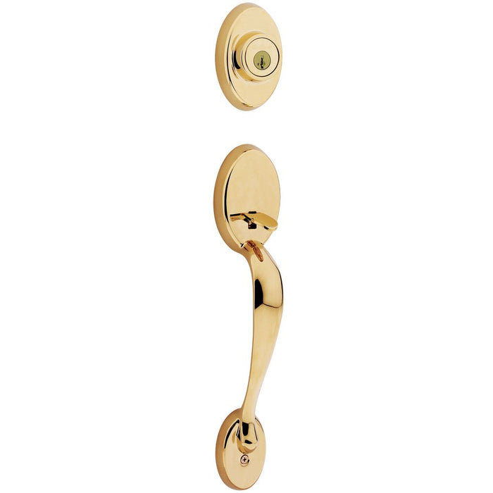 Kwikset 800CELIP-L03S.STRKP Chelsea Single Cylinder Exterior Handleset SmartKey with 6AL Latch and 5303 Round and Square Full Lip Strikes Lifetime Brass Finish