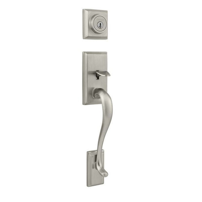 Kwikset 800HELIP-15S.STRKP Hawthorne Single Cylinder Exterior Handleset SmartKey with 6AL Latch and 5303 Round and Square Full Lip Strikes Satin Nickel Finish