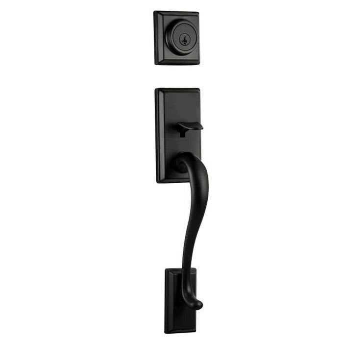 Kwikset 800HELIP-514S.STRKP Hawthorne Single Cylinder Exterior Handleset SmartKey with 6AL Latch and 5303 Round and Square Full Lip Strikes Matte Black Finish