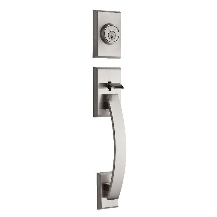 Kwikset 800TVHLIP-15S.STRKP Tavaris Single Cylinder Exterior Handleset SmartKey with 6AL Latch and 5303 Round and Square Full Lip Strikes Satin Nickel Finish