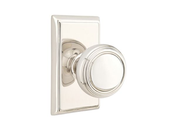 Emtek 8121NWUS14 Norwich Knob 2-3/8" Backset Passage with Rectangular Rose for 1-1/4" to 2" Door Polished Nickel Lifetime Finish