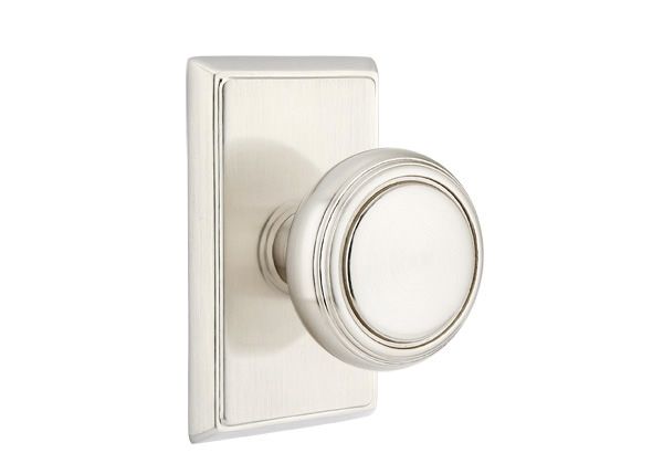 Emtek 8121NWUS15 Norwich Knob 2-3/8" Backset Passage with Rectangular Rose for 1-1/4" to 2" Door Satin Nickel Finish