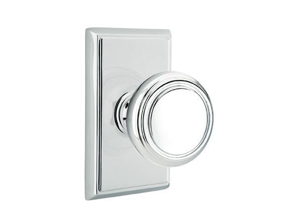 Emtek 8121NWUS26 Norwich Knob 2-3/8" Backset Passage with Rectangular Rose for 1-1/4" to 2" Door Polished Chrome Finish