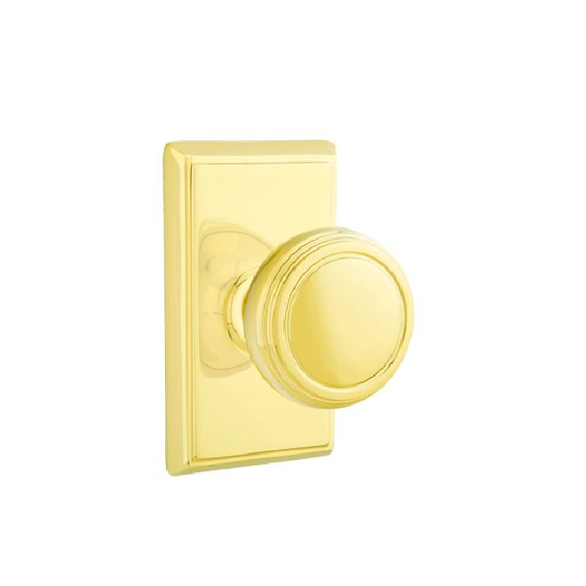 Emtek 8121NWUS3 Norwich Knob 2-3/8" Backset Passage with Rectangular Rose for 1-1/4" to 2" Door Polished Brass Lifetime Finish